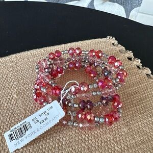 New York & Co beaded bracelet pink, silver, purple multi strand